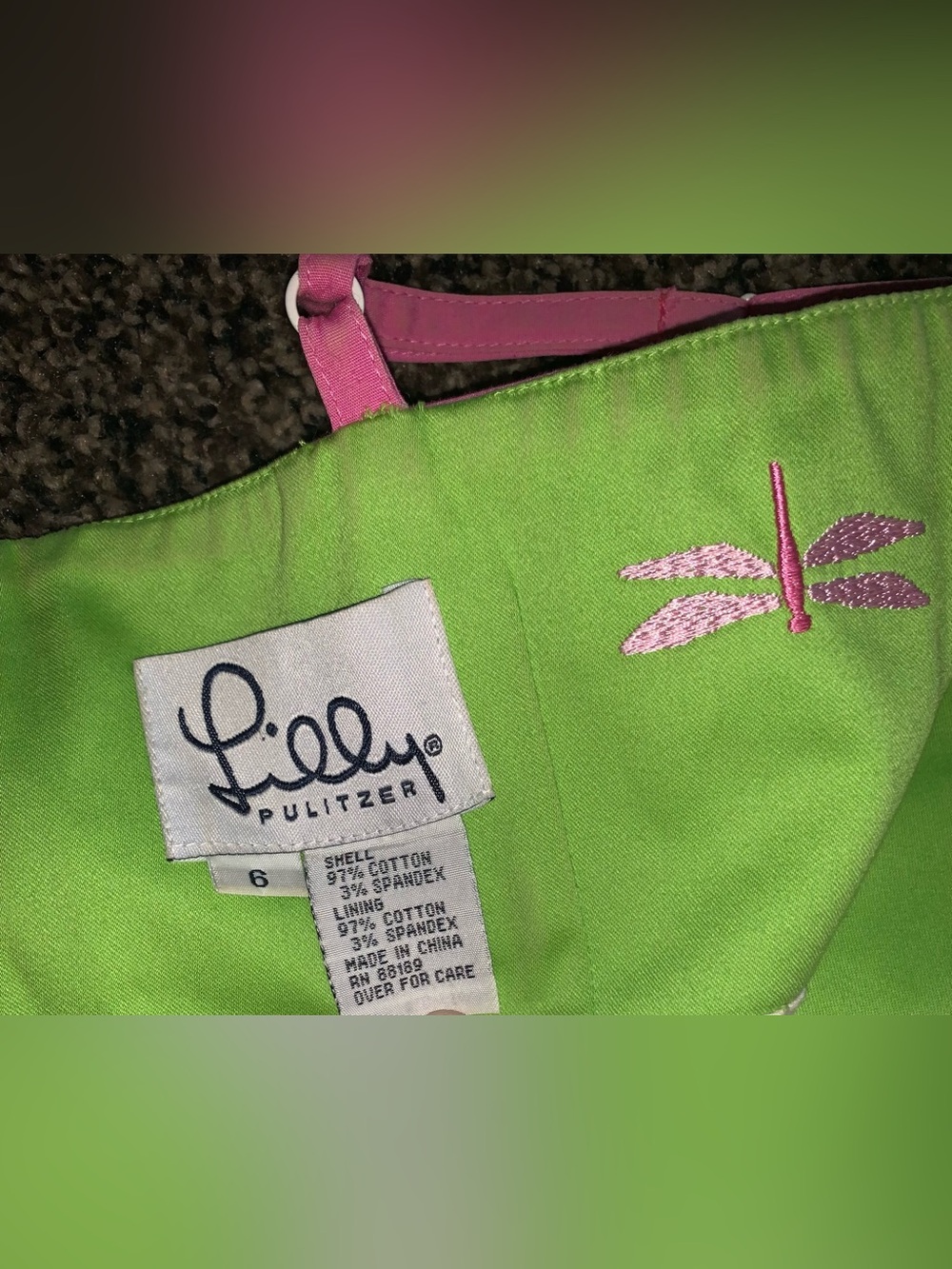 Lilly Pulitzer Green & Pink Dragonfly Slip Dress size 6 - Picture 7 of 9